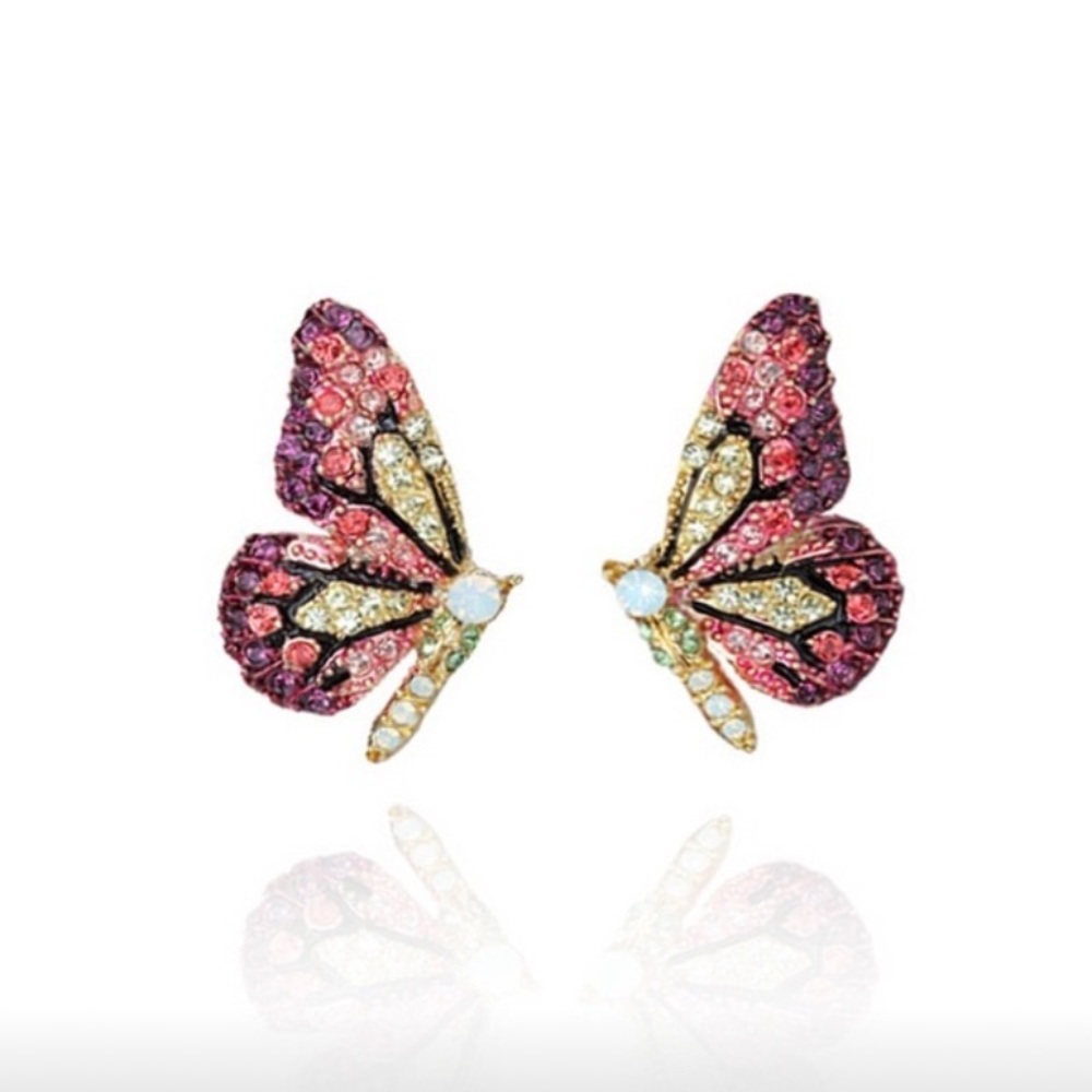 Pave Butterfly Wings Golden Earrings NEW